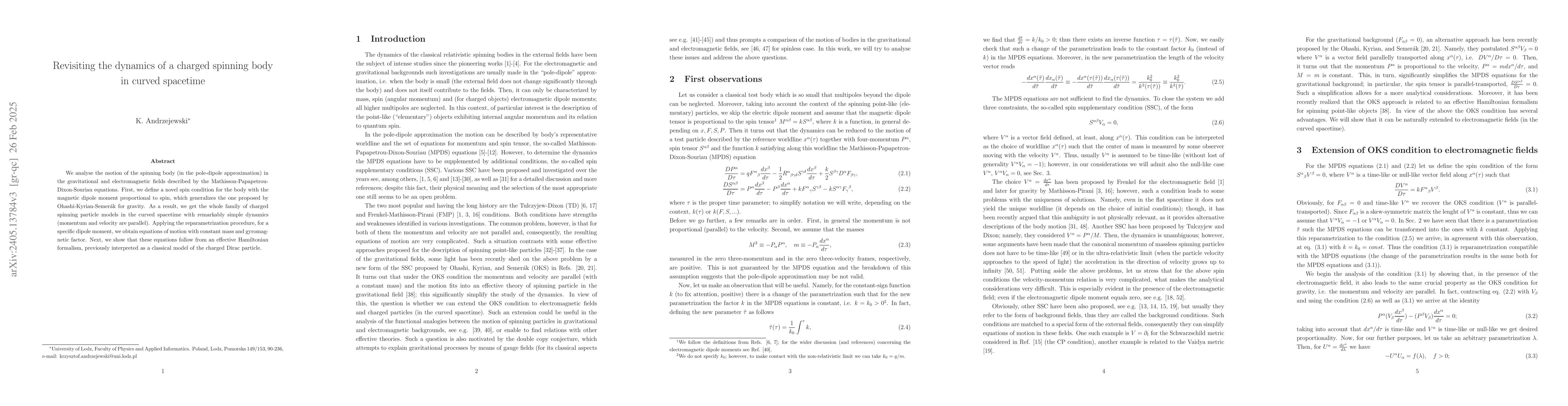 Thumbnail for Revisiting the dynamics of a charged spinning body in curved spacetime