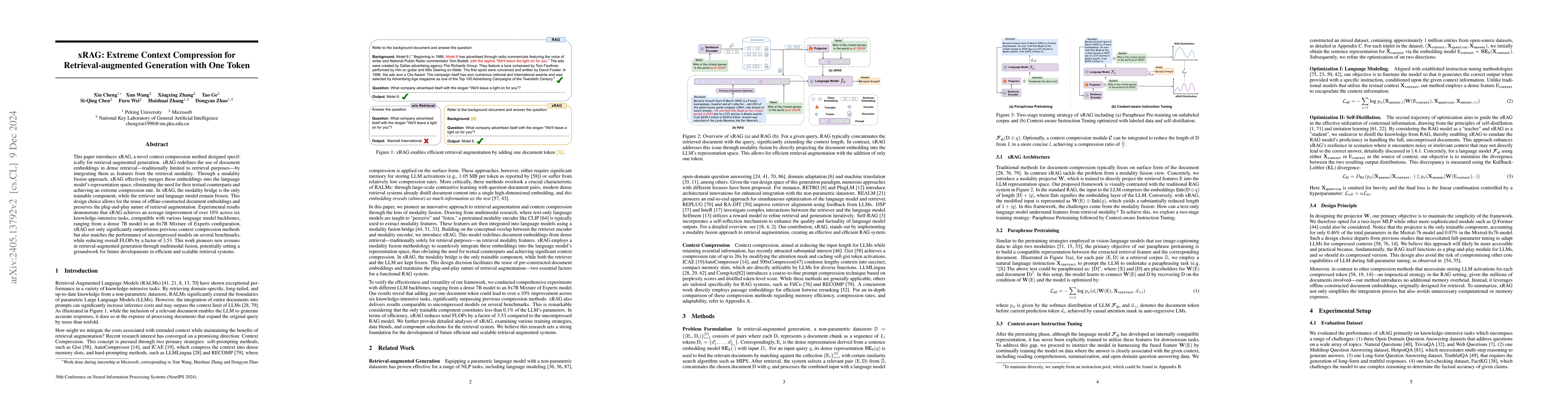 Thumbnail for xRAG: Extreme Context Compression for Retrieval-augmented Generation
  with One Token