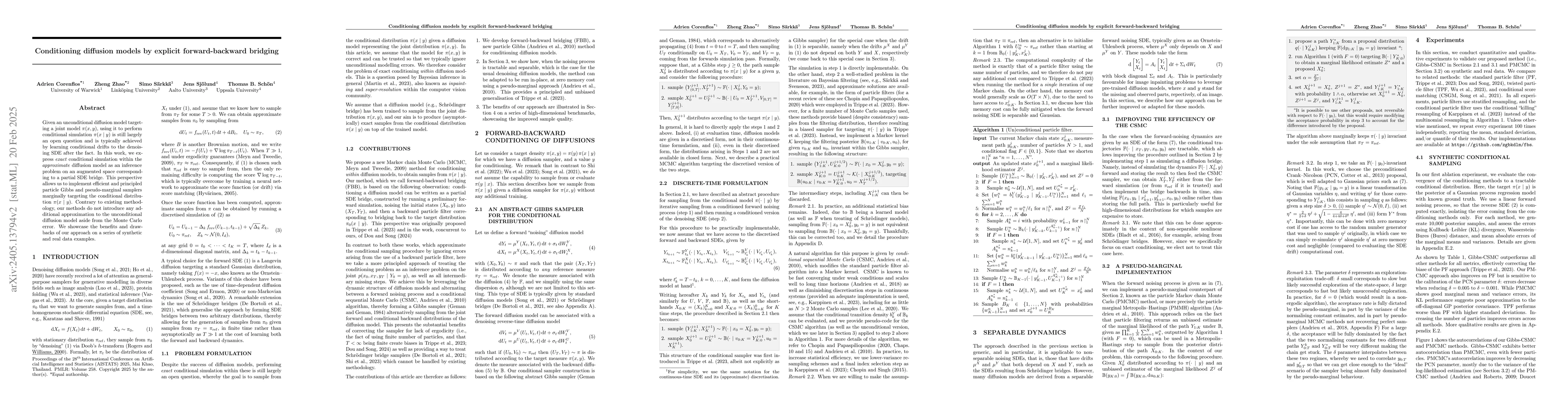 Thumbnail for Conditioning diffusion models by explicit forward-backward bridging