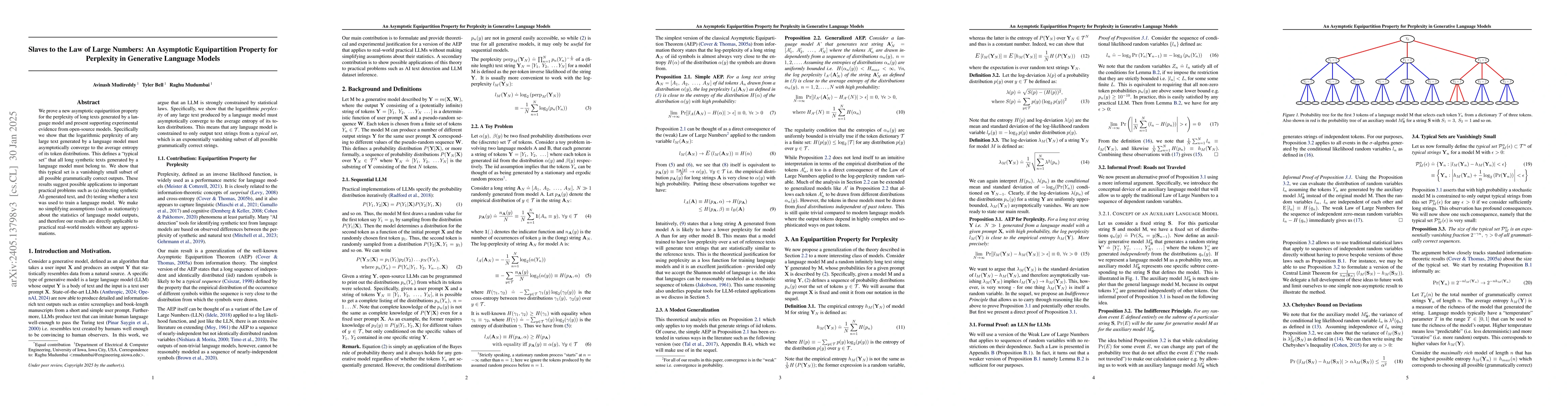 Thumbnail for Slaves to the Law of Large Numbers: An Asymptotic Equipartition Property
  for Perplexity in Generative Language Models