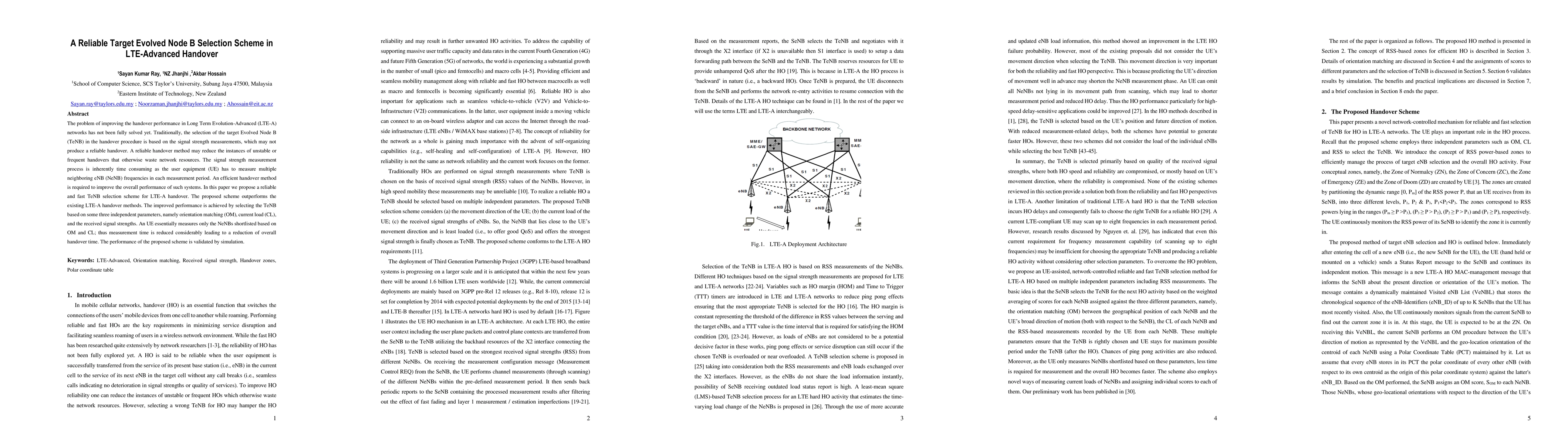 Thumbnail for A Reliable Target Evolved Node B Selection Scheme in LTE-Advanced
  Handover