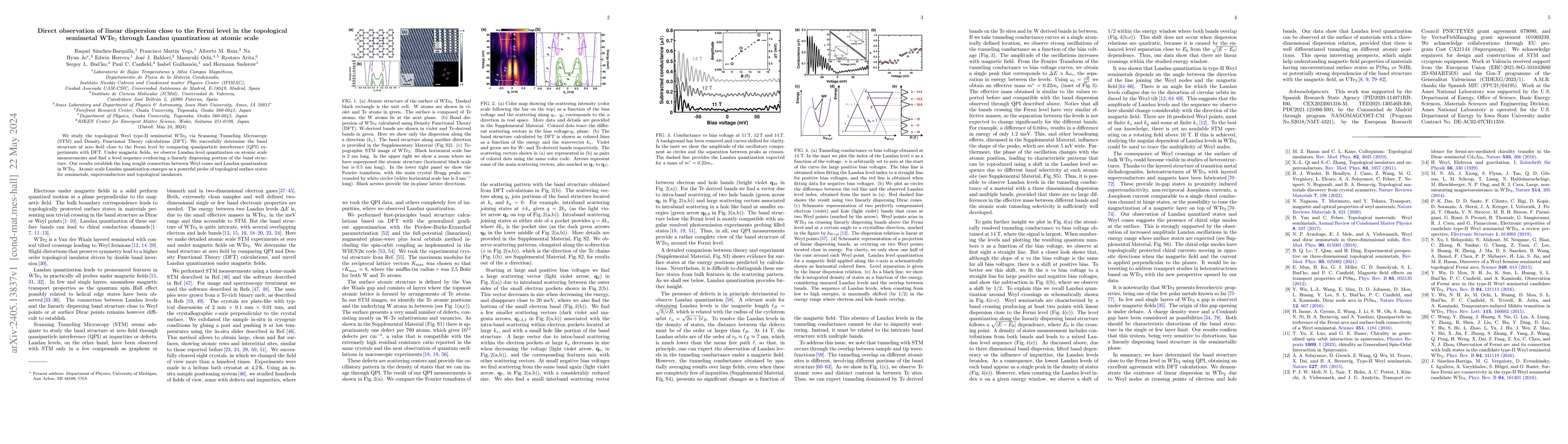 Thumbnail for Direct observation of linear dispersion close to the Fermi level in the
  topological semimetal WTe$_2$ through Landau quantization at atomic scale