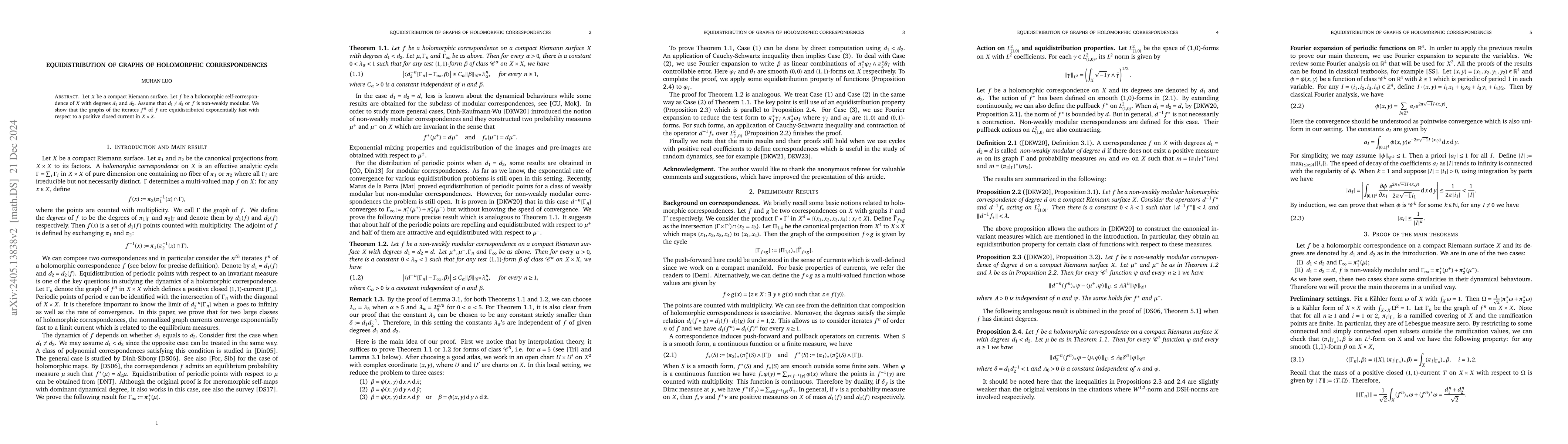 Thumbnail for Equidistribution of graphs of holomorphic correspondences