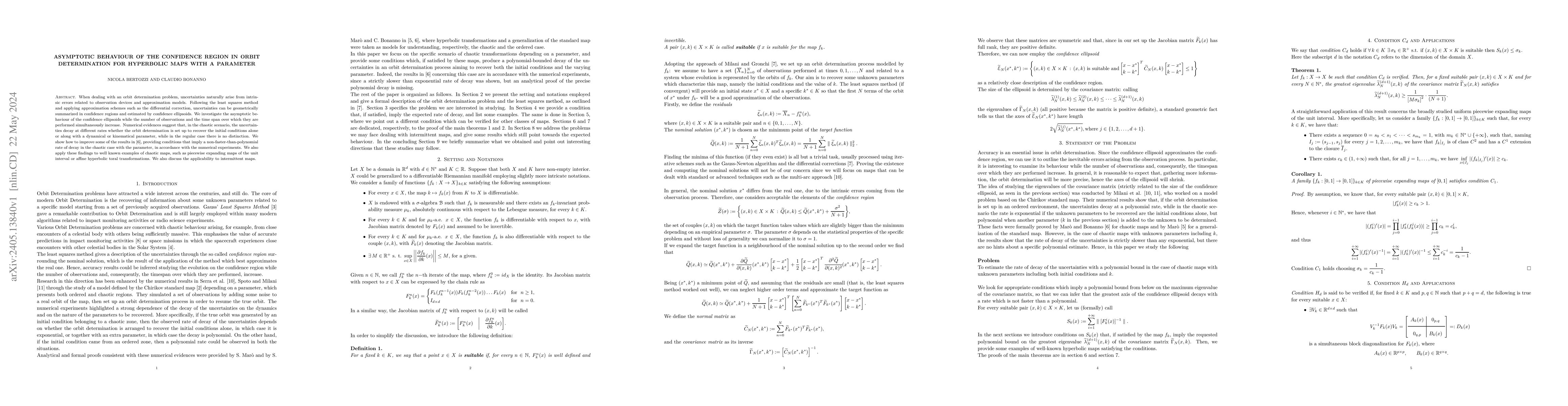 Thumbnail for Asymptotic behaviour of the confidence region in orbit determination for
  hyperbolic maps with a parameter