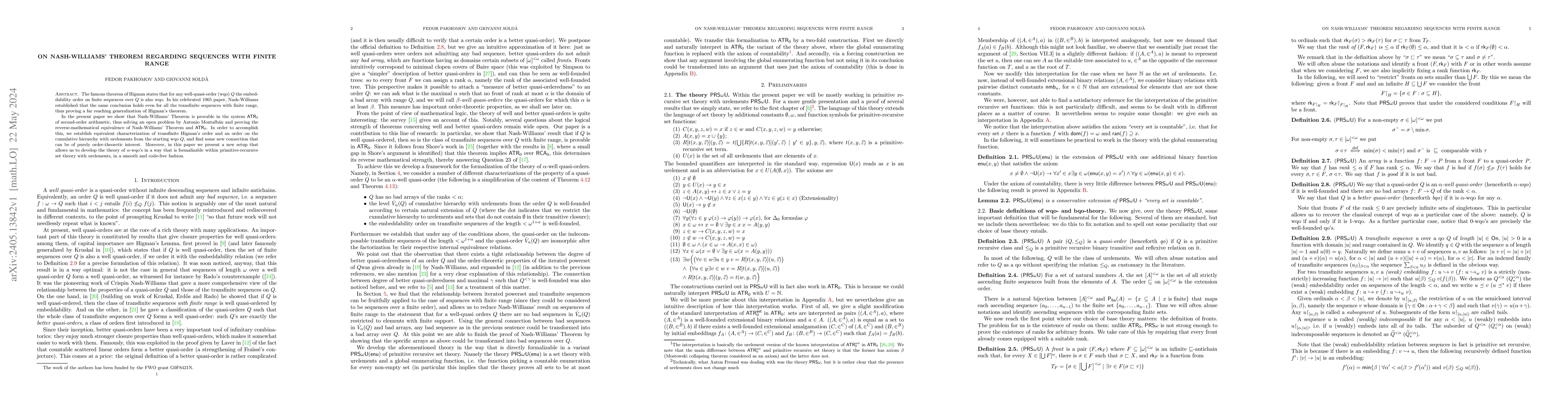 Thumbnail for On Nash-Williams' Theorem regarding sequences with finite range