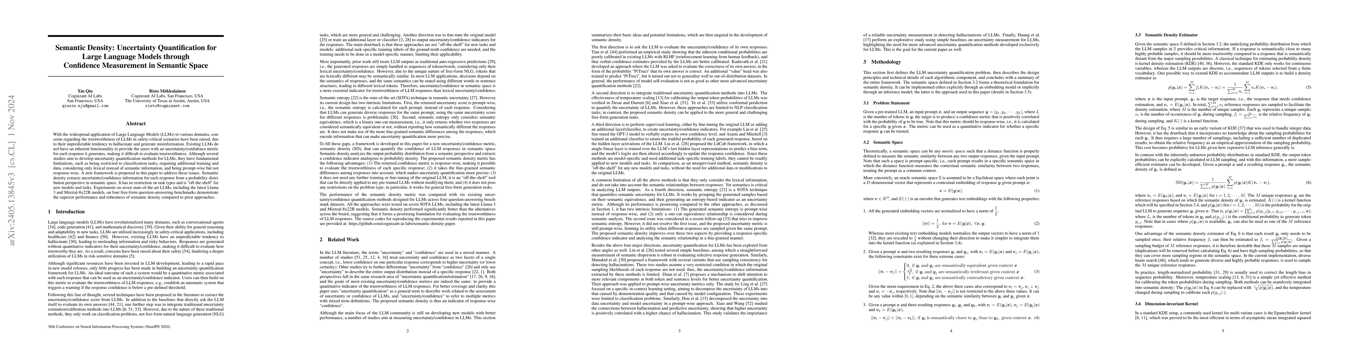 Thumbnail for Semantic Density: Uncertainty Quantification in Semantic Space for Large
  Language Models