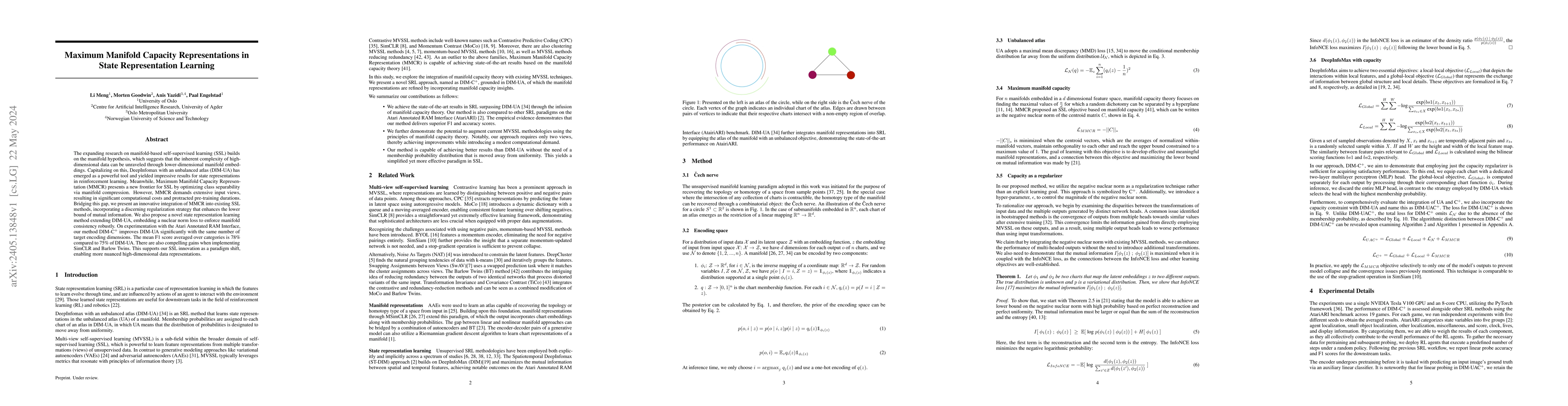 Thumbnail for Maximum Manifold Capacity Representations in State Representation
  Learning