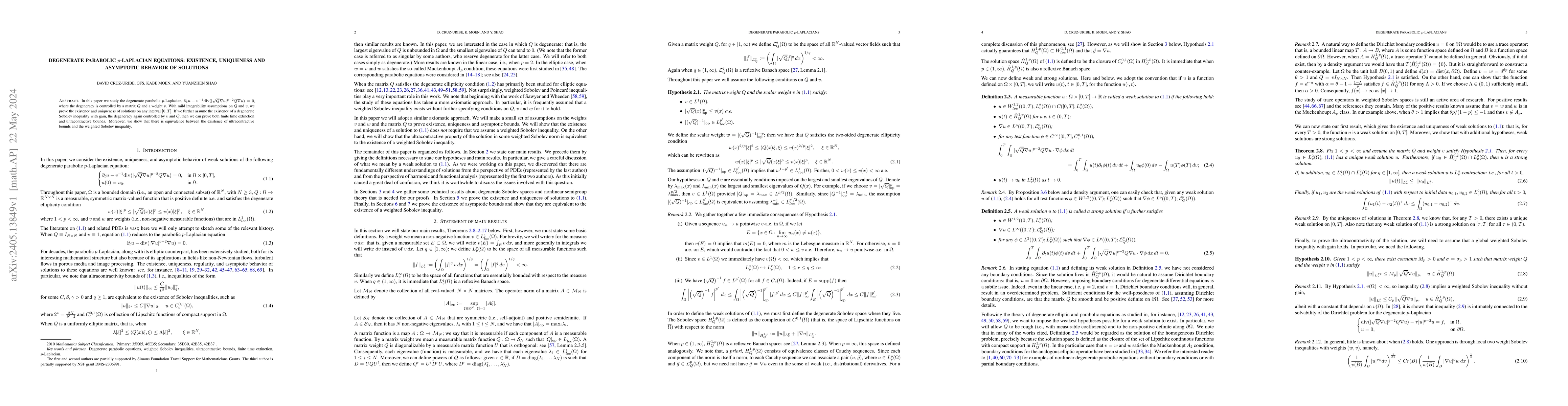 Thumbnail for Degenerate parabolic $p$-Laplacian equations: existence, uniqueness and
  asymptotic behavior of solutions
