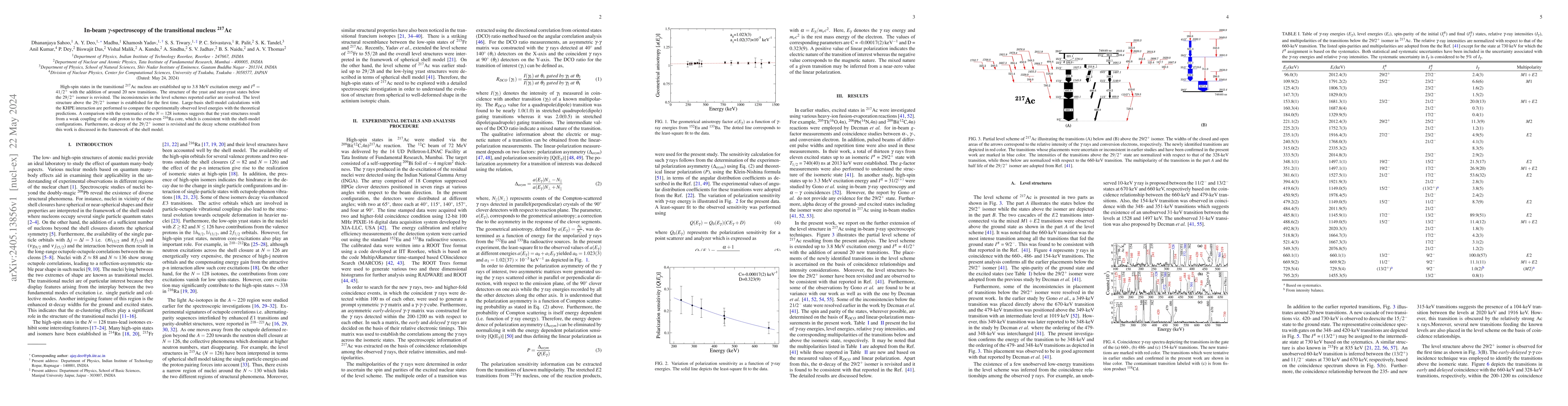 Thumbnail for In-beam $\gamma-$spectroscopy of the transitional nucleus $^{217}$Ac