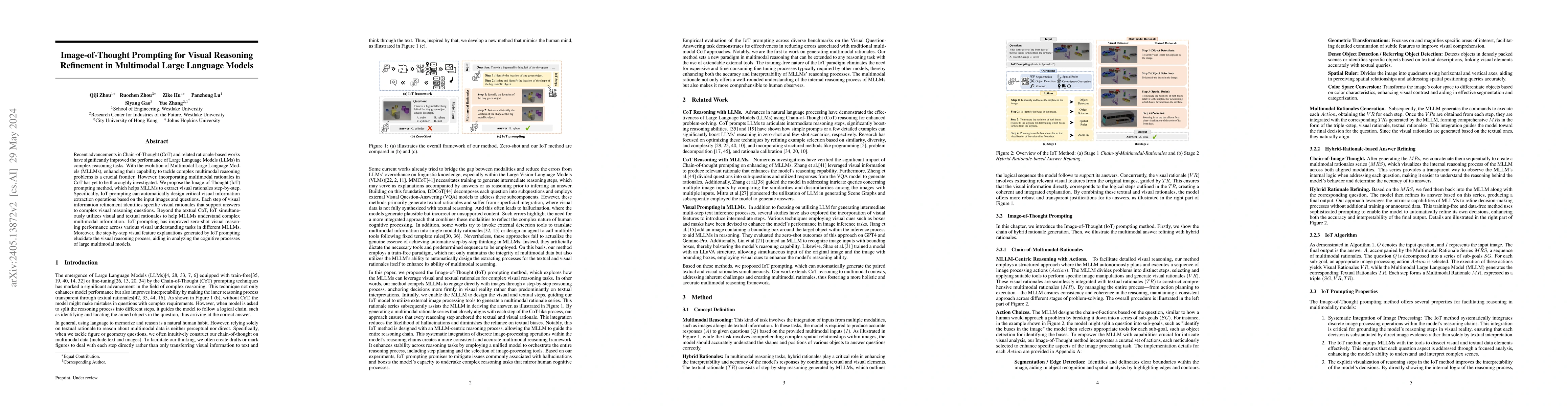 Thumbnail for Image-of-Thought Prompting for Visual Reasoning Refinement in Multimodal
  Large Language Models