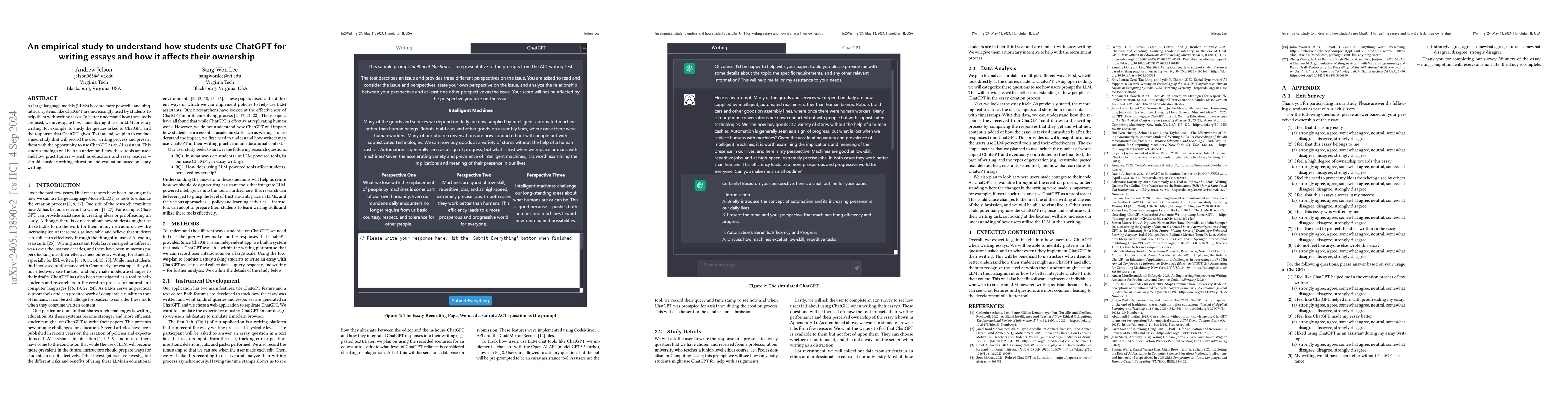Thumbnail for An empirical study to understand how students use ChatGPT for writing
  essays and how it affects their ownership