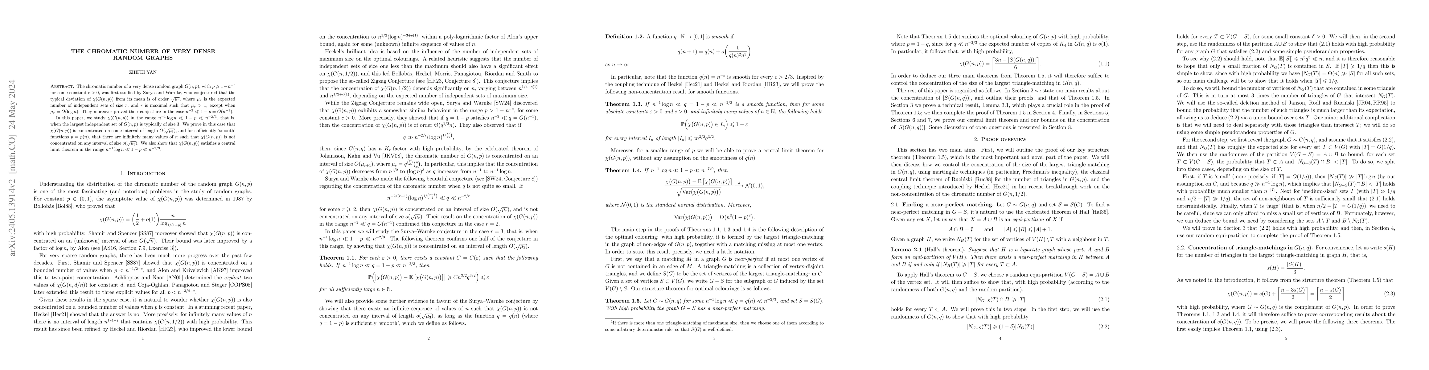 Thumbnail for The chromatic number of very dense random graphs