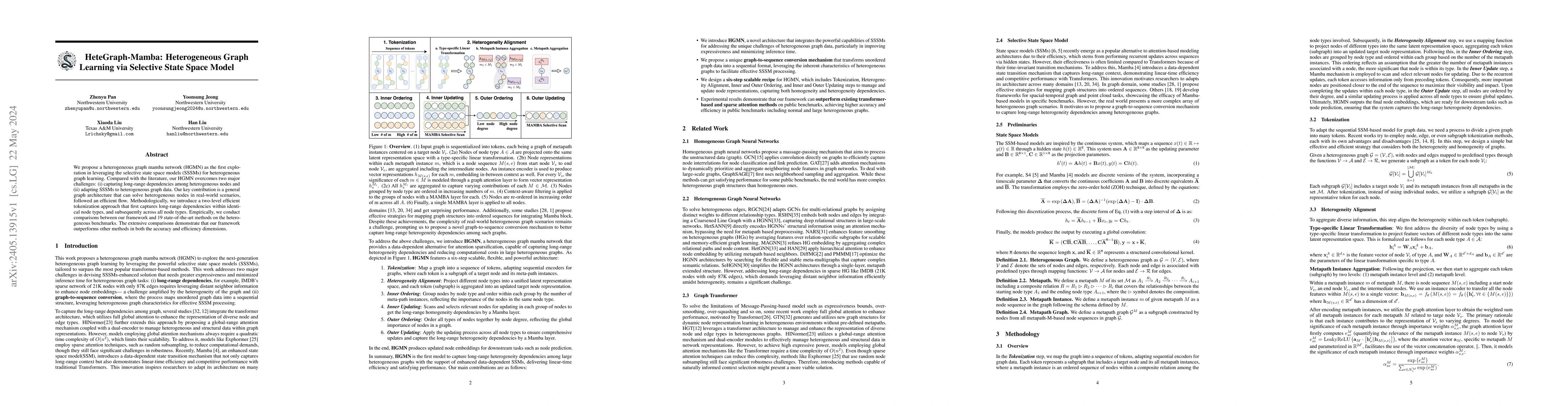 Thumbnail for HeteGraph-Mamba: Heterogeneous Graph Learning via Selective State Space
  Model