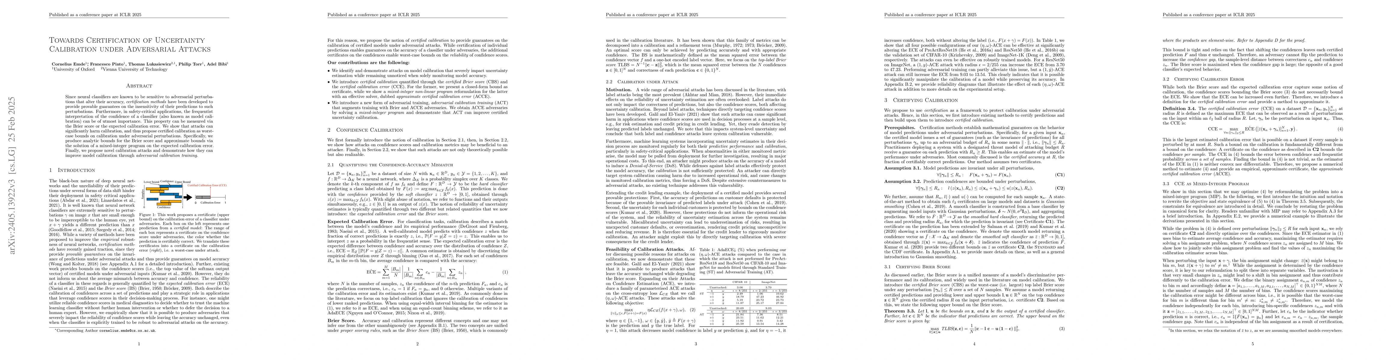 Thumbnail for Towards Certification of Uncertainty Calibration under Adversarial
  Attacks
