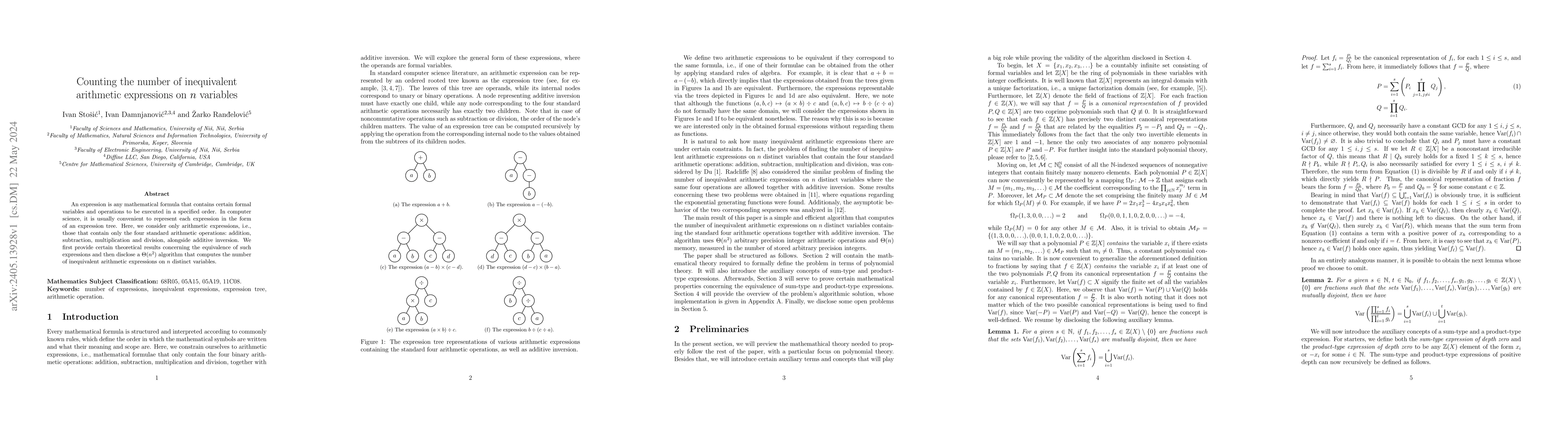Thumbnail for Counting the number of inequivalent arithmetic expressions on $n$
  variables