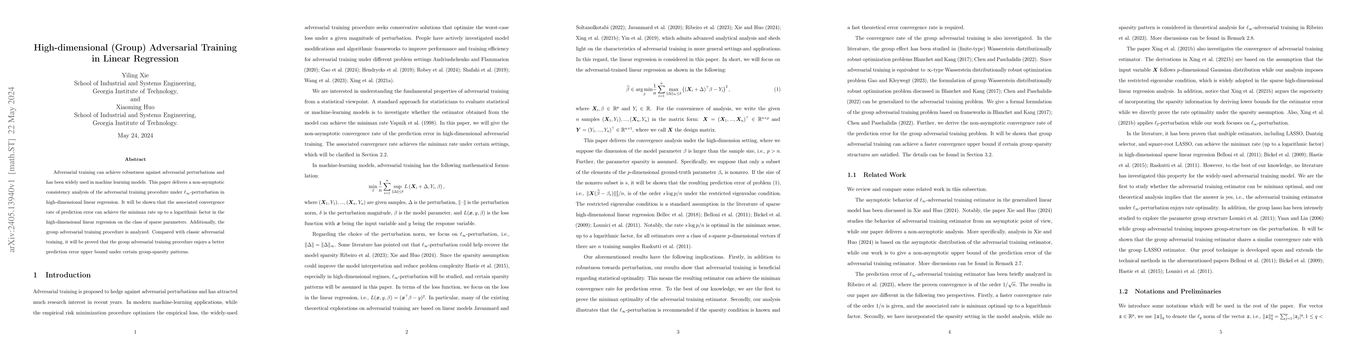 Thumbnail for High-dimensional (Group) Adversarial Training in Linear Regression