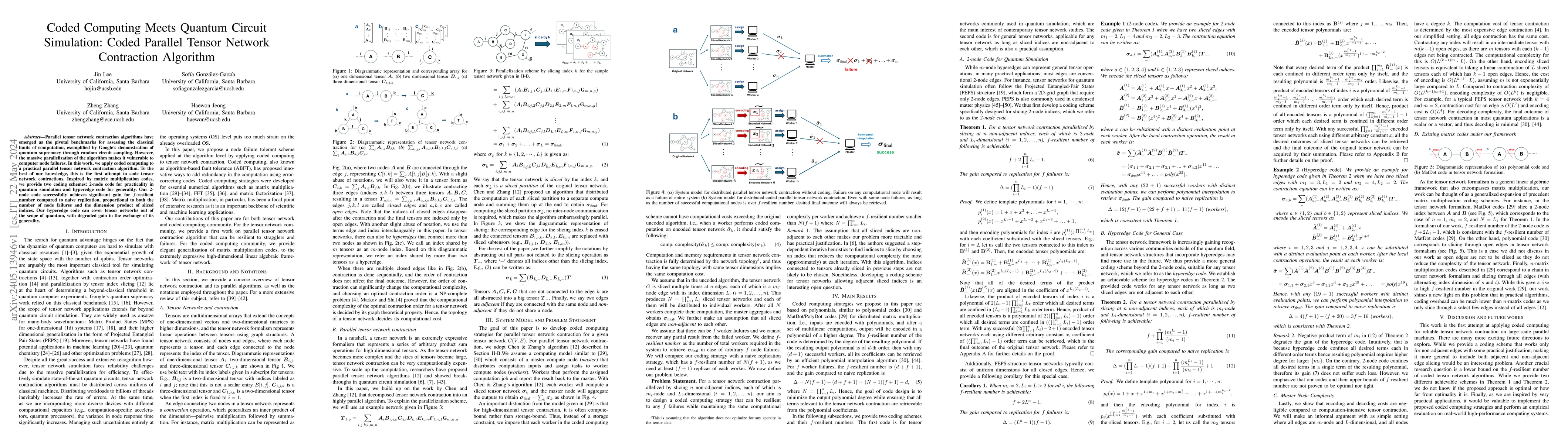 Thumbnail for Coded Computing Meets Quantum Circuit Simulation: Coded Parallel Tensor
  Network Contraction Algorithm