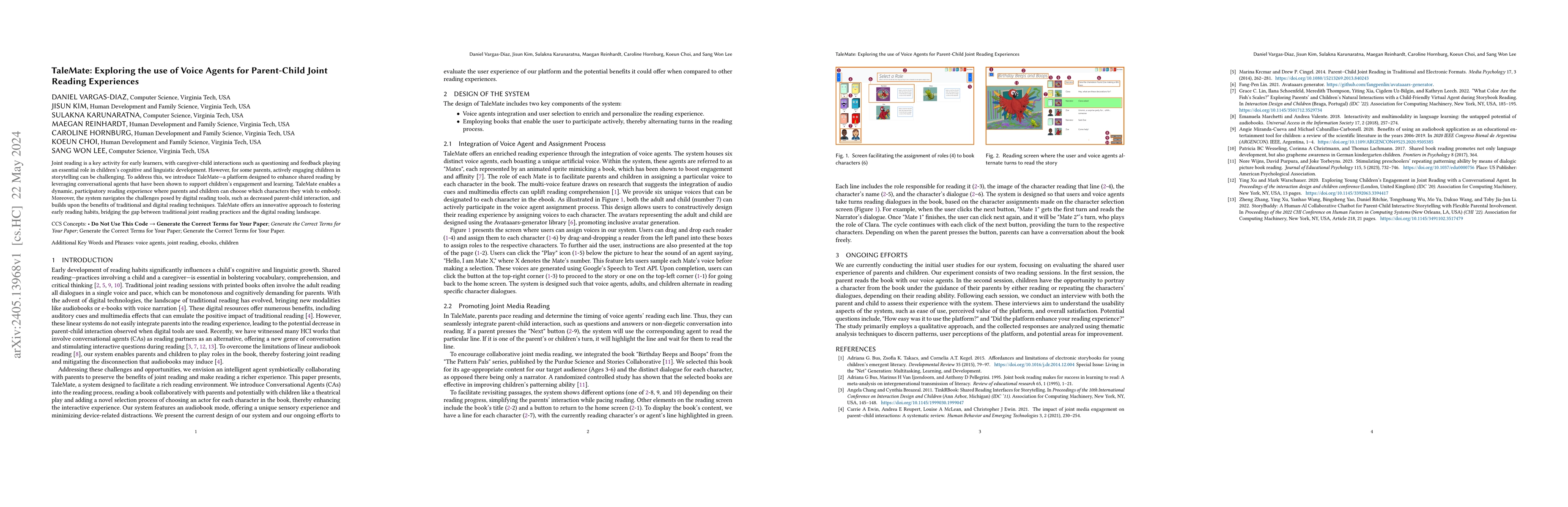 Thumbnail for TaleMate: Exploring the use of Voice Agents for Parent-Child Joint
  Reading Experiences