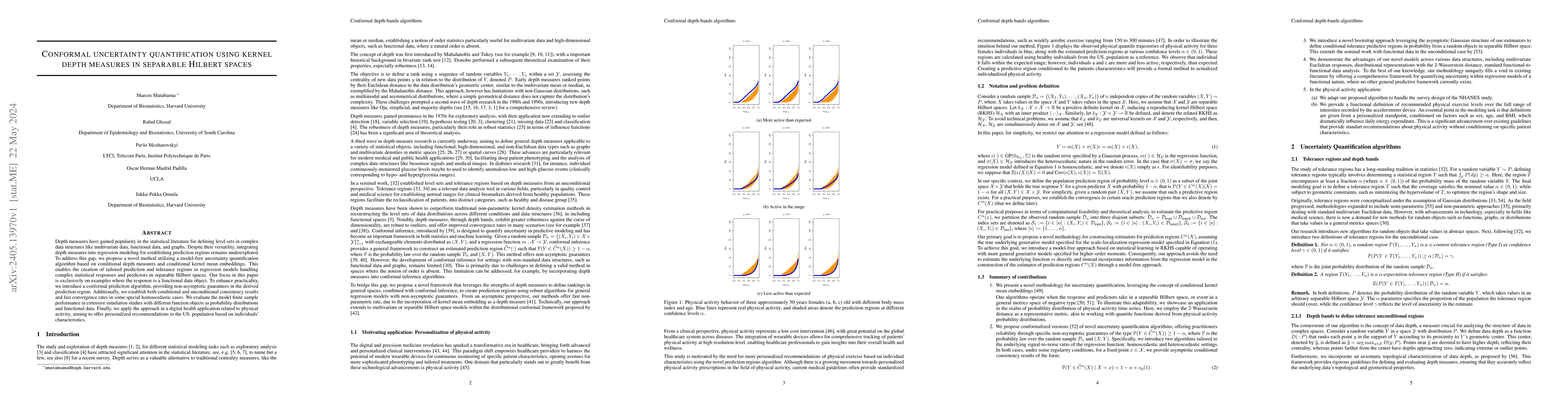Thumbnail for Conformal uncertainty quantification using kernel depth measures in
  separable Hilbert spaces