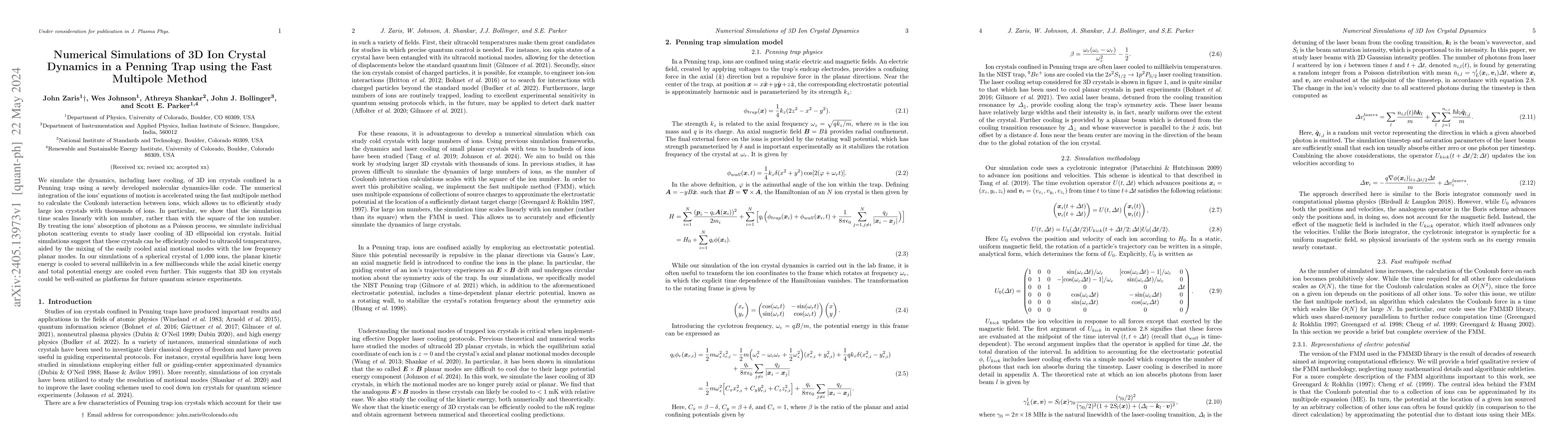 Thumbnail for Numerical Simulations of 3D Ion Crystal Dynamics in a Penning Trap using
  the Fast Multipole Method