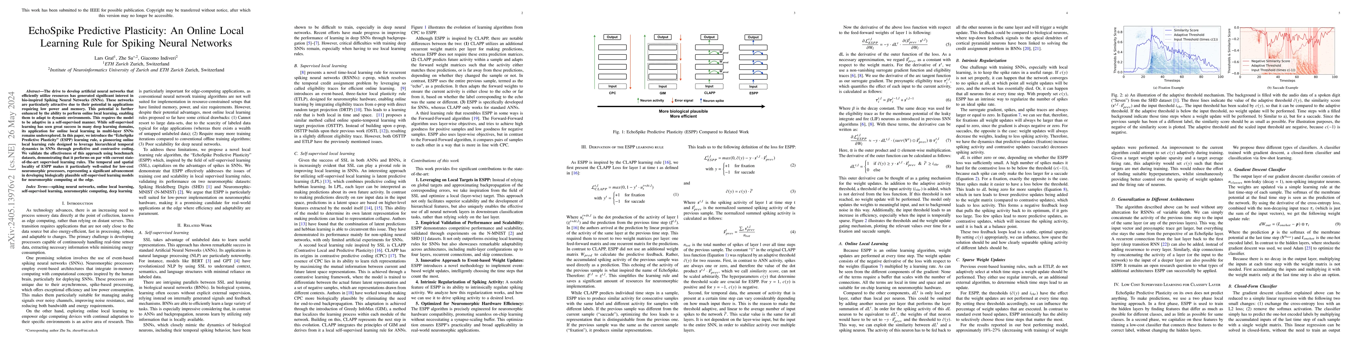 Thumbnail for EchoSpike Predictive Plasticity: An Online Local Learning Rule for
  Spiking Neural Networks