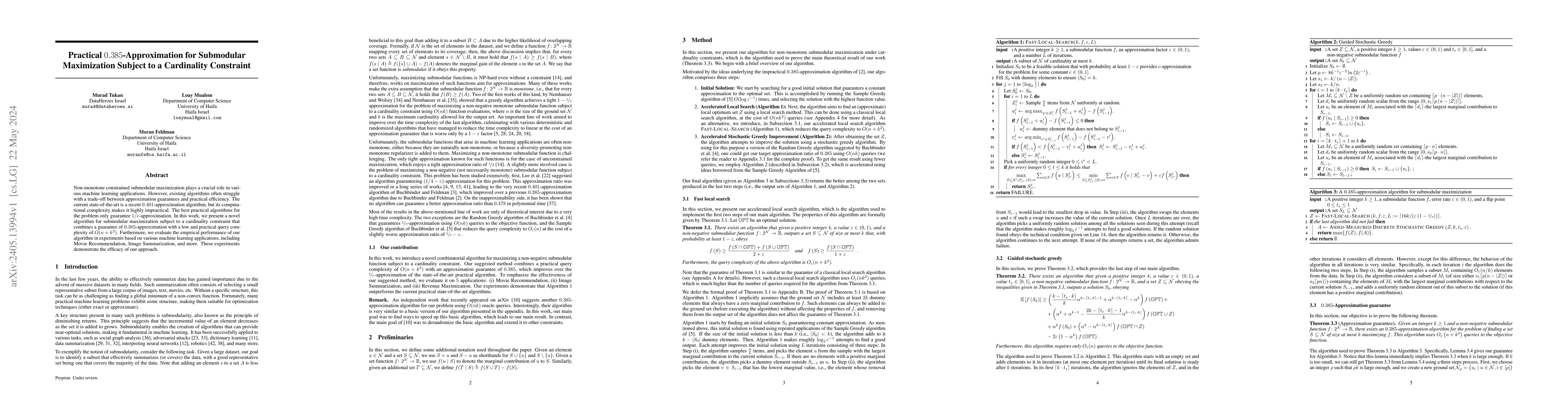 Thumbnail for Practical $0.385$-Approximation for Submodular Maximization Subject to a
  Cardinality Constraint