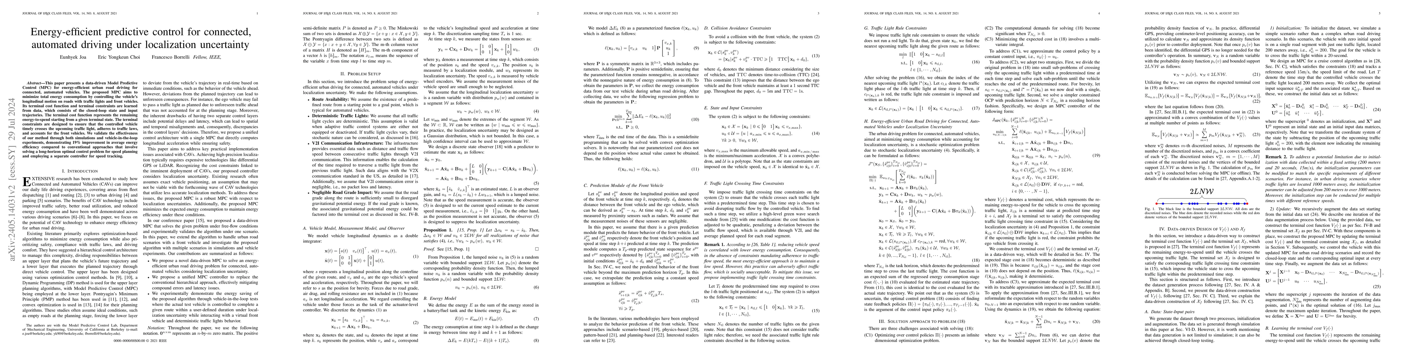 Thumbnail for Energy-efficient predictive control for connected, automated driving
  under localization uncertainty
