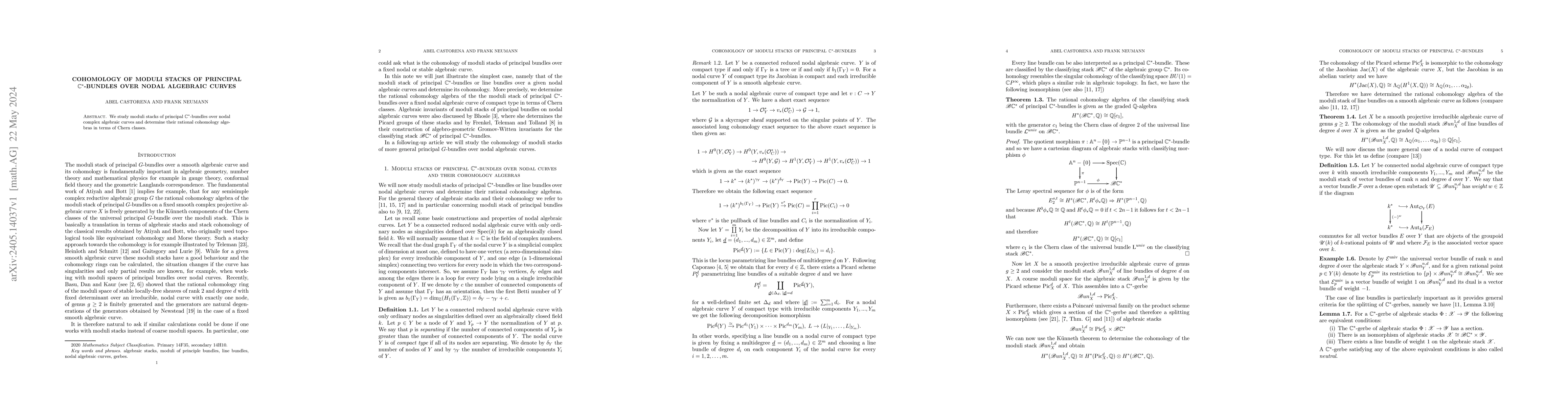 Thumbnail for Cohomology of Moduli Stacks of Principal $\Bbb C^*$-Bundles Over Nodal
  Algebraic Curves