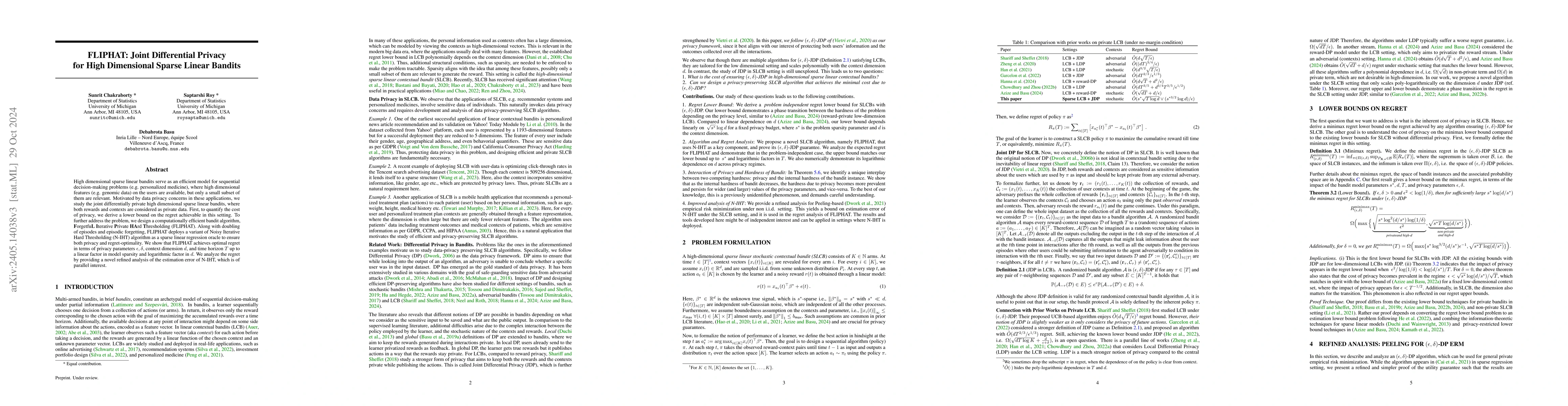 Thumbnail for FLIPHAT: Joint Differential Privacy for High Dimensional Sparse Linear
  Bandits