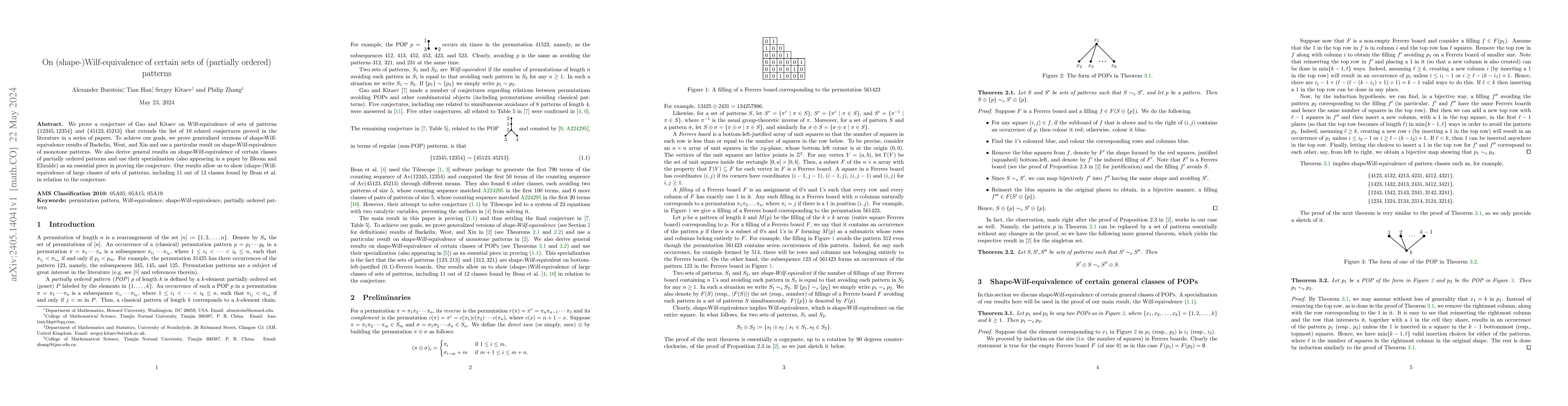 Thumbnail for On (shape-)Wilf-equivalence of certain sets of (partially ordered)
  patterns