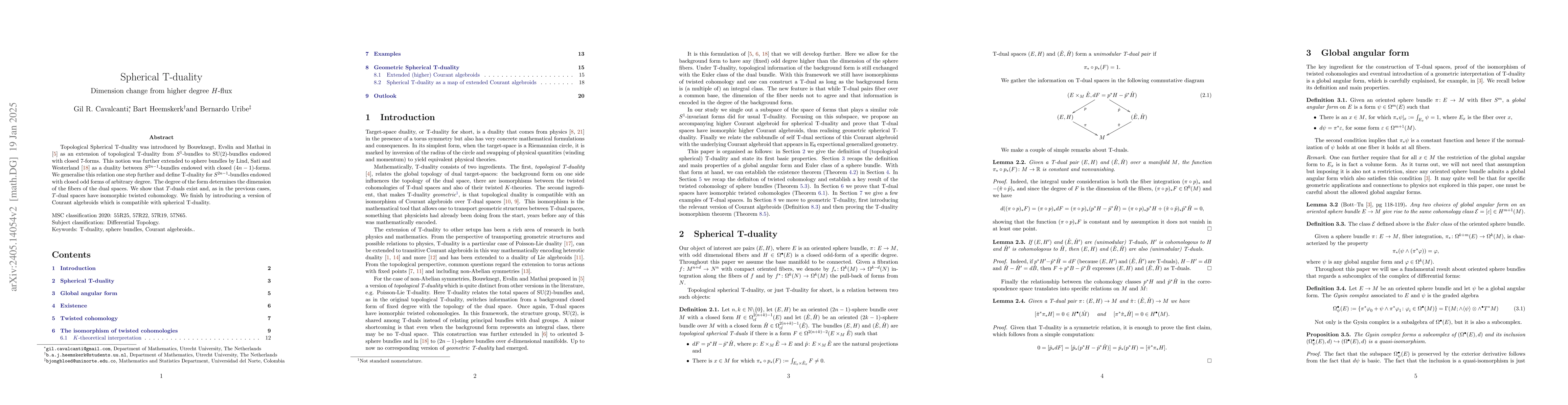 Thumbnail for Topological Spherical T-duality -- Dimension change from higher degree
  $H$-flux