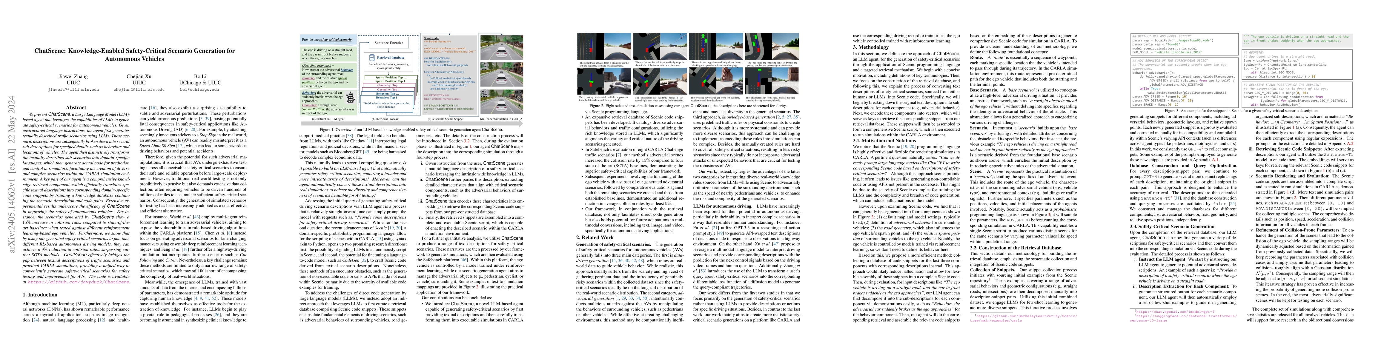 Thumbnail for ChatScene: Knowledge-Enabled Safety-Critical Scenario Generation for
  Autonomous Vehicles