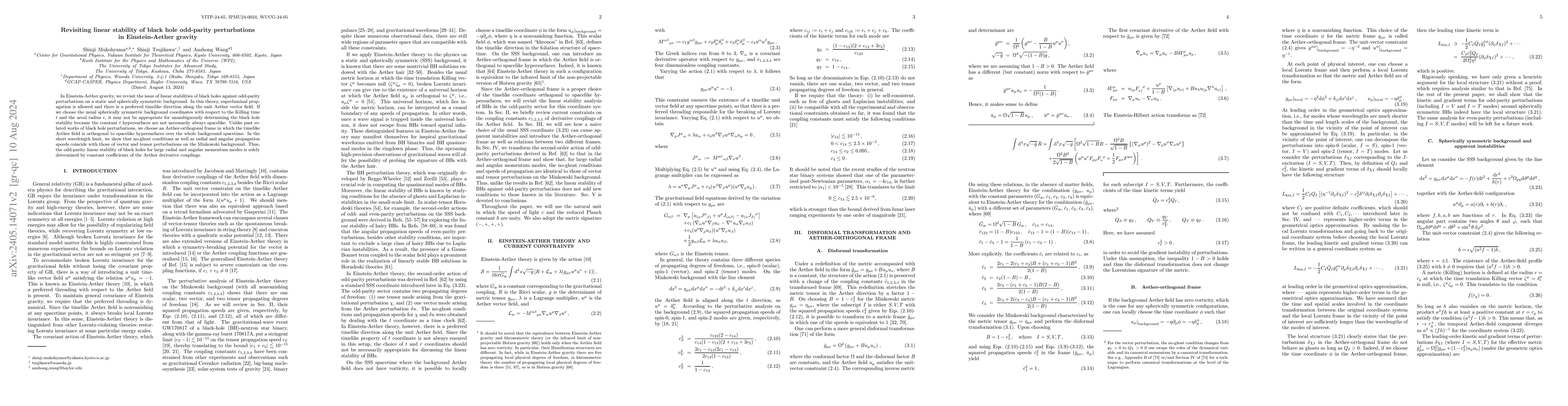 Thumbnail for Revisiting linear stability of black hole odd-parity perturbations in
  Einstein-Aether gravity