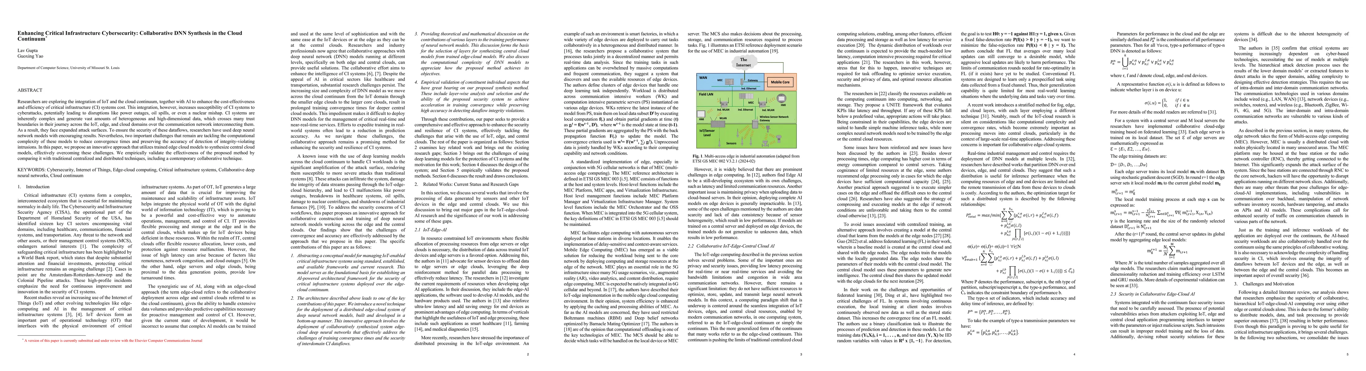 Thumbnail for Enhancing Critical Infrastructure Cybersecurity: Collaborative DNN
  Synthesis in the Cloud Continuum