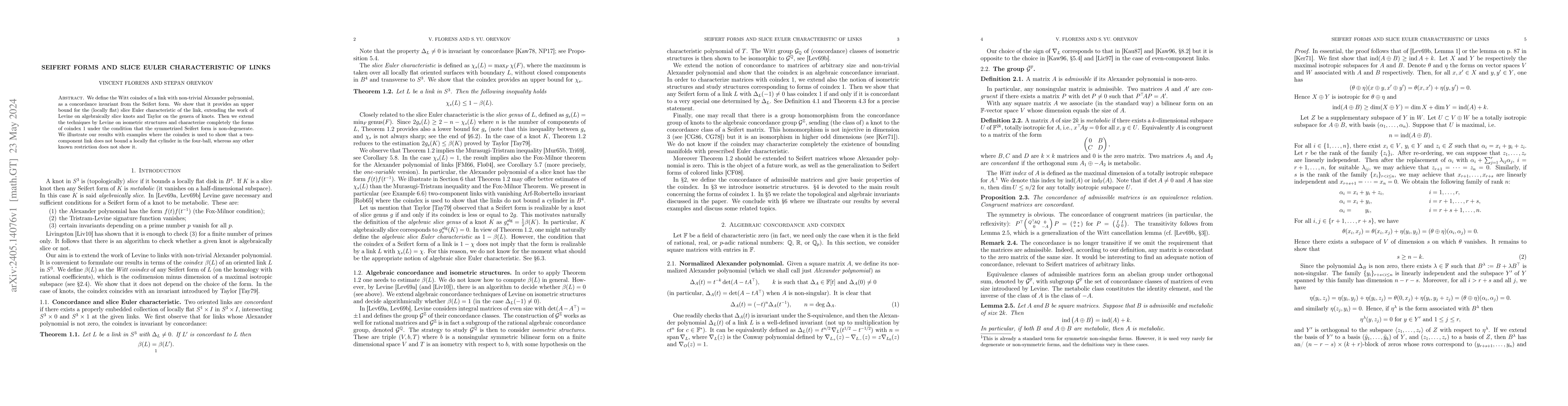 Thumbnail for Seifert forms and slice Euler characteristic of links