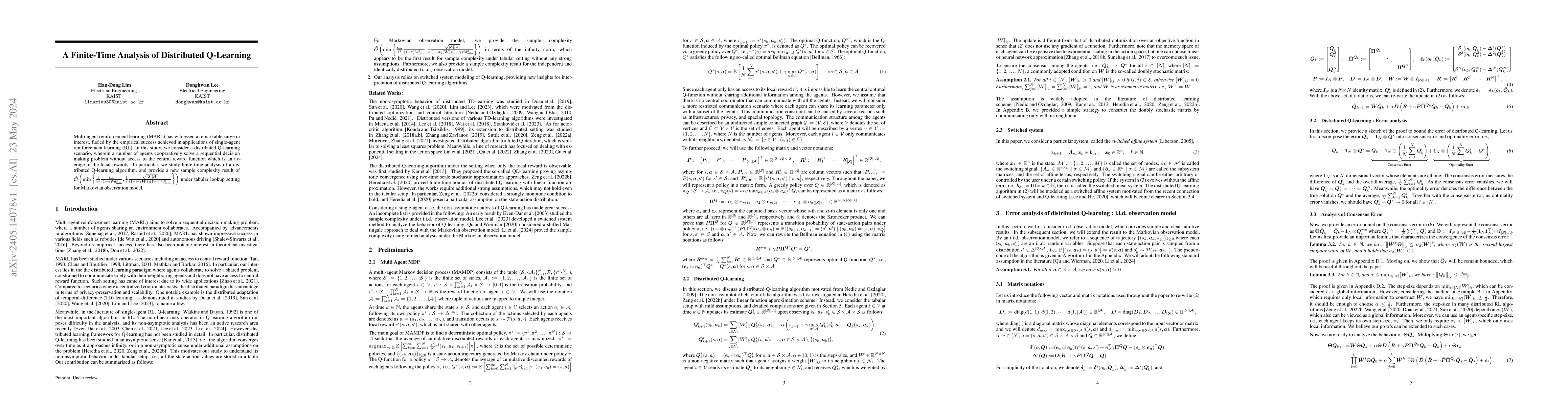 Thumbnail for A finite time analysis of distributed Q-learning