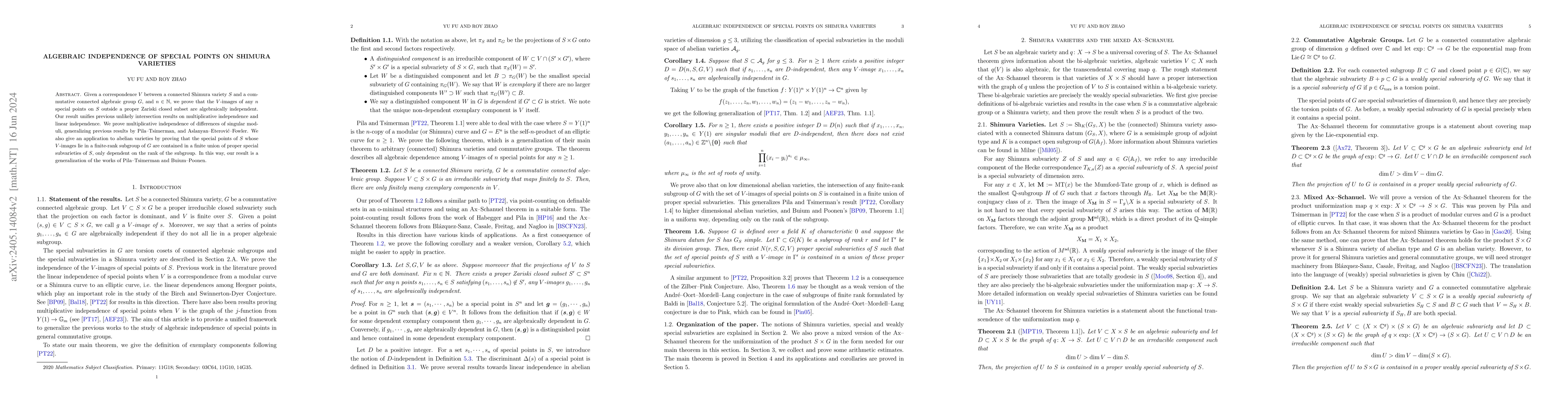 Thumbnail for Algebraic Independence of Special Points on Shimura Varieties