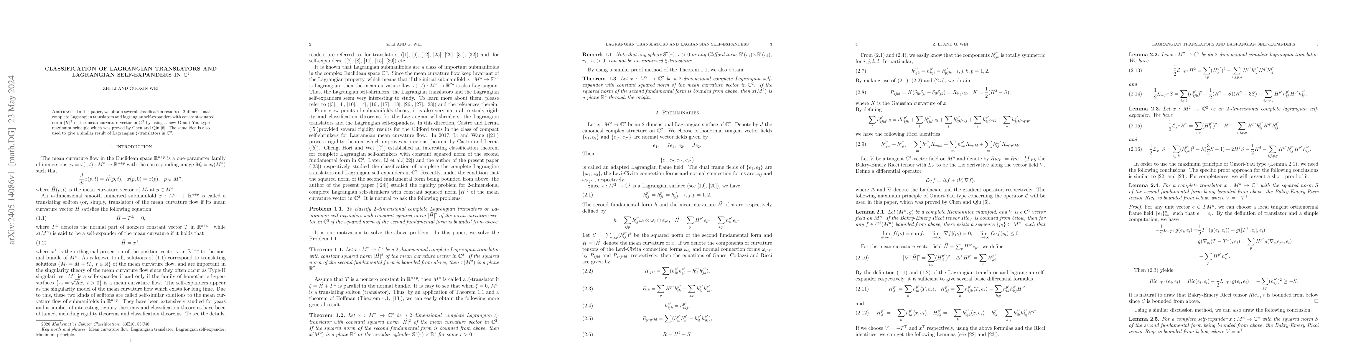 Thumbnail for Classification of Lagrangian translators and Lagrangian self-expanders
  in $\mathbb{C}^{2}$