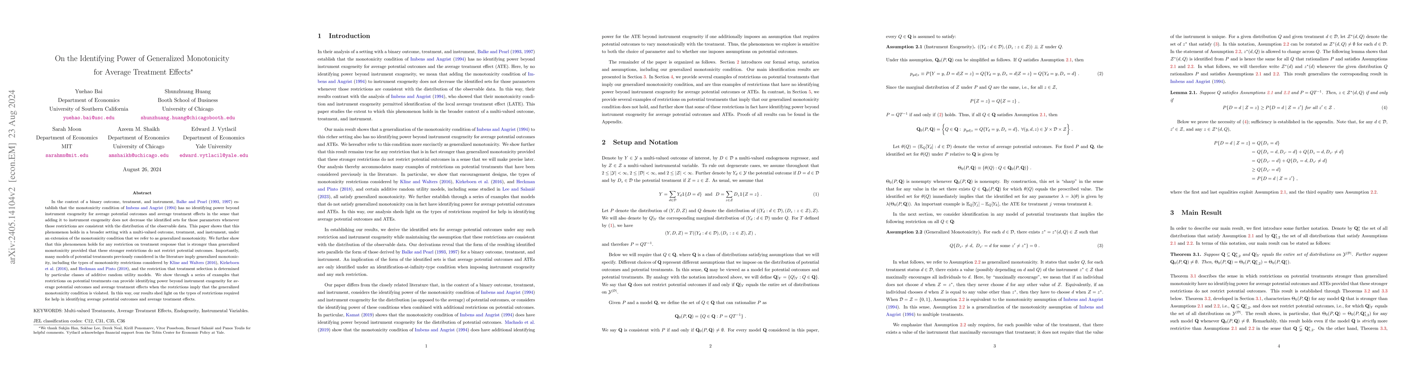 Thumbnail for On the Identifying Power of Monotonicity for Average Treatment Effects