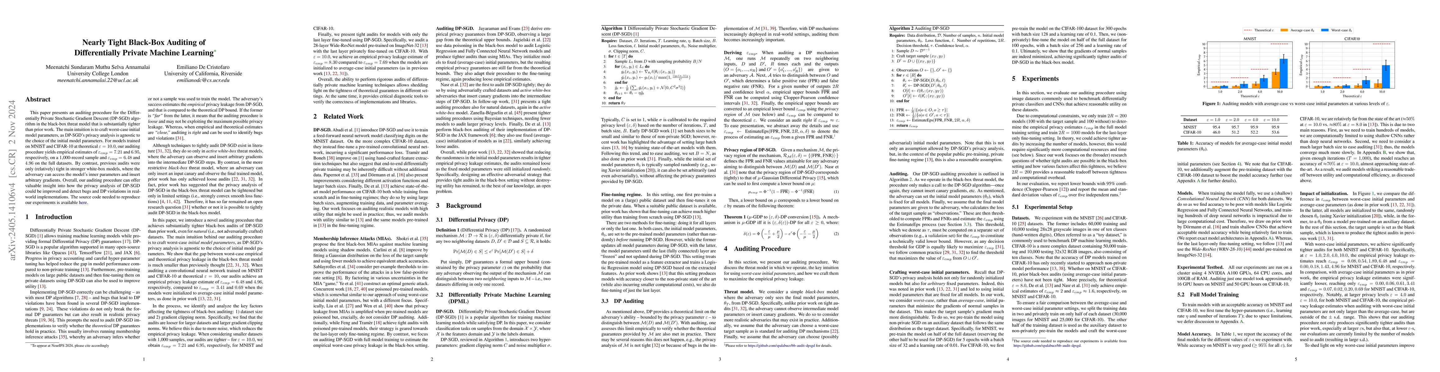 Thumbnail for Nearly Tight Black-Box Auditing of Differentially Private Machine
  Learning