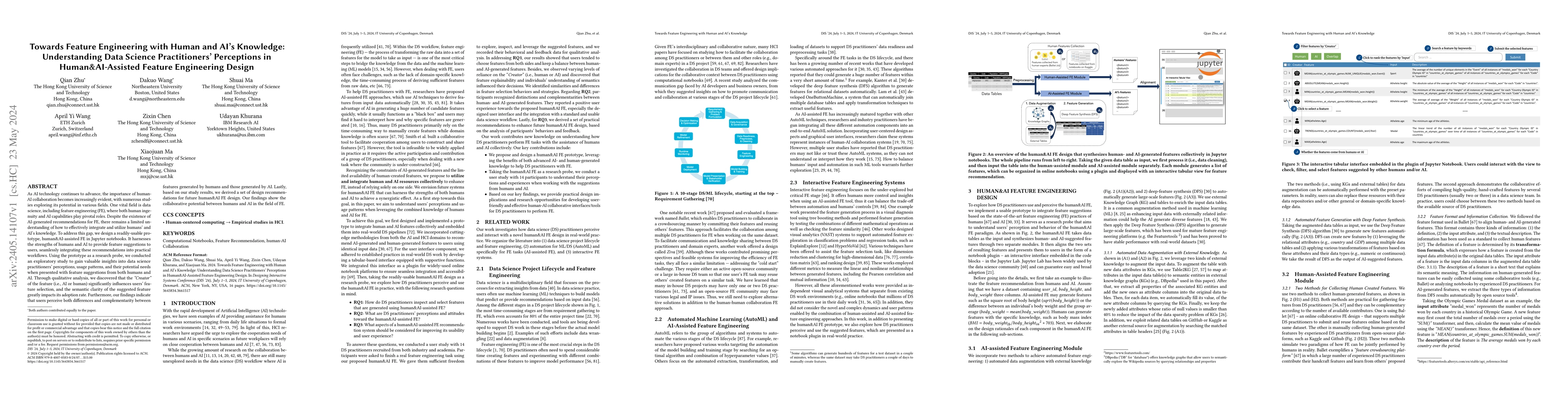 Thumbnail for Towards Feature Engineering with Human and AI's Knowledge: Understanding
  Data Science Practitioners' Perceptions in Human&AI-Assisted Feature
  Engineering Design