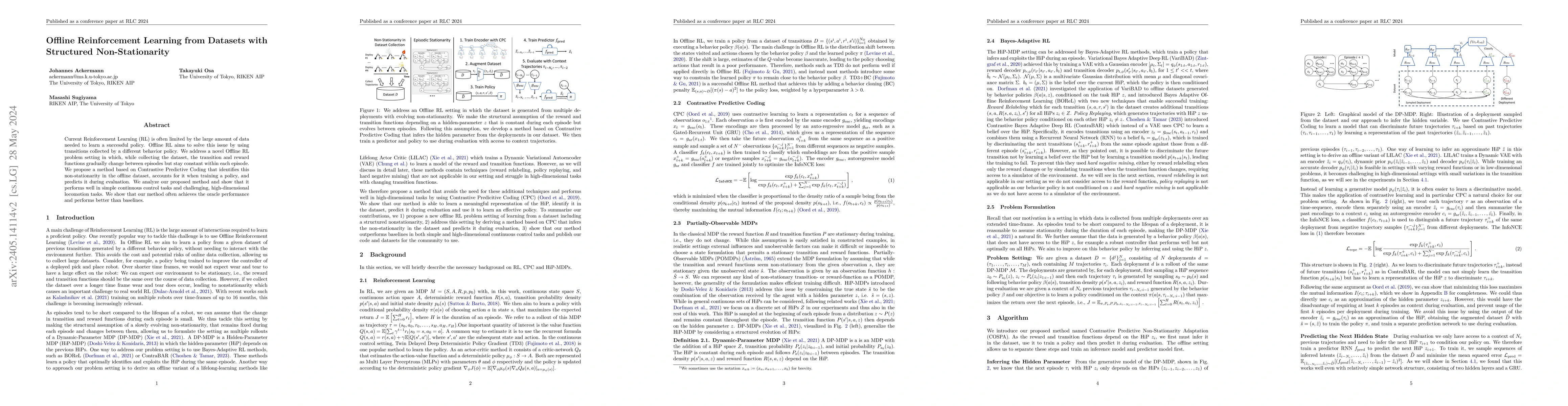 Thumbnail for Offline Reinforcement Learning from Datasets with Structured
  Non-Stationarity