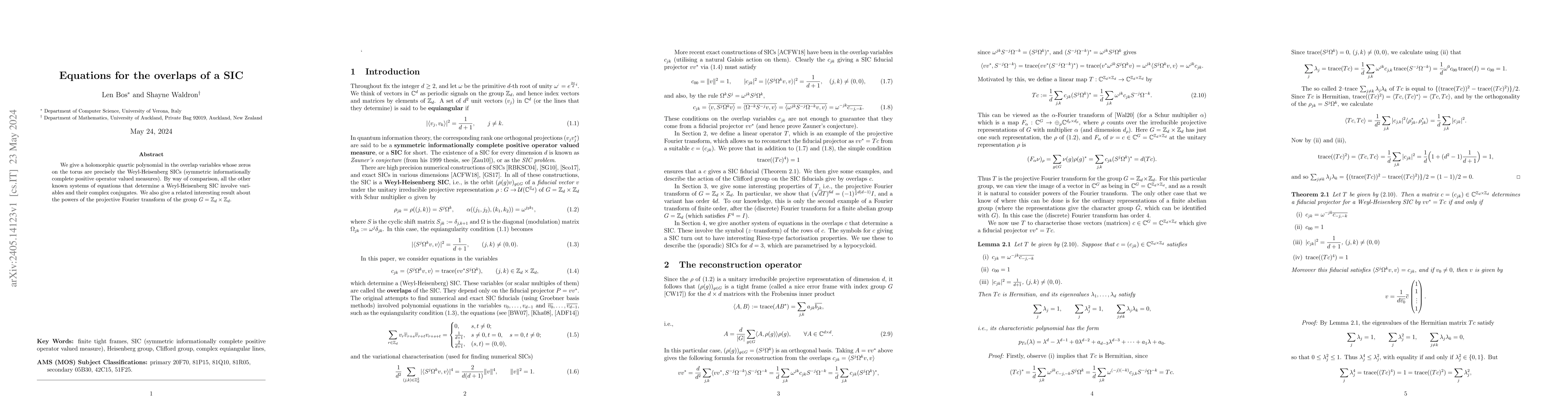 Thumbnail for Equations for the overlaps of a SIC