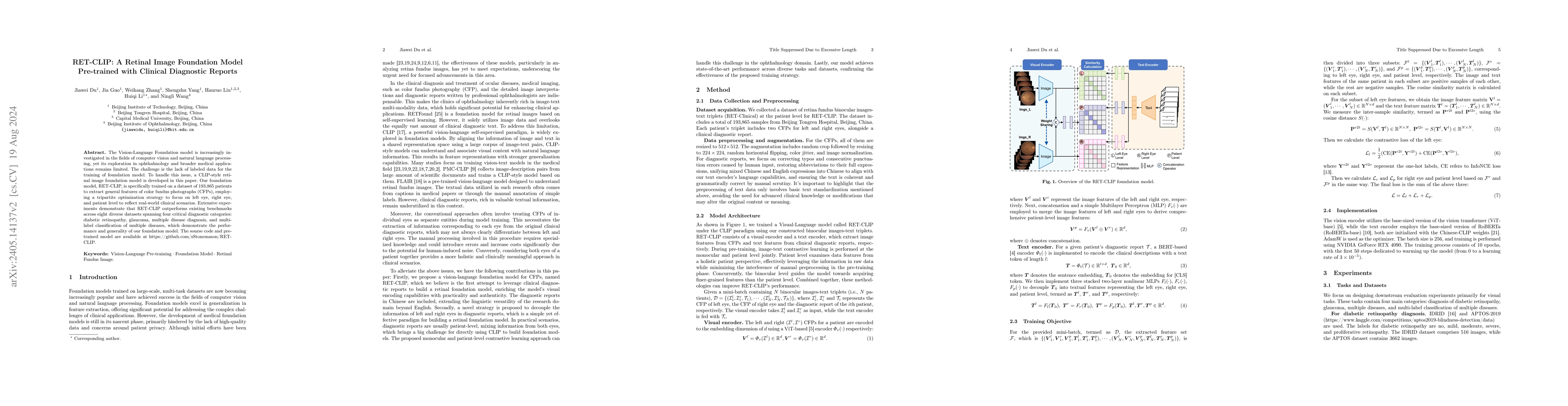Thumbnail for RET-CLIP: A Retinal Image Foundation Model Pre-trained with Clinical
  Diagnostic Reports