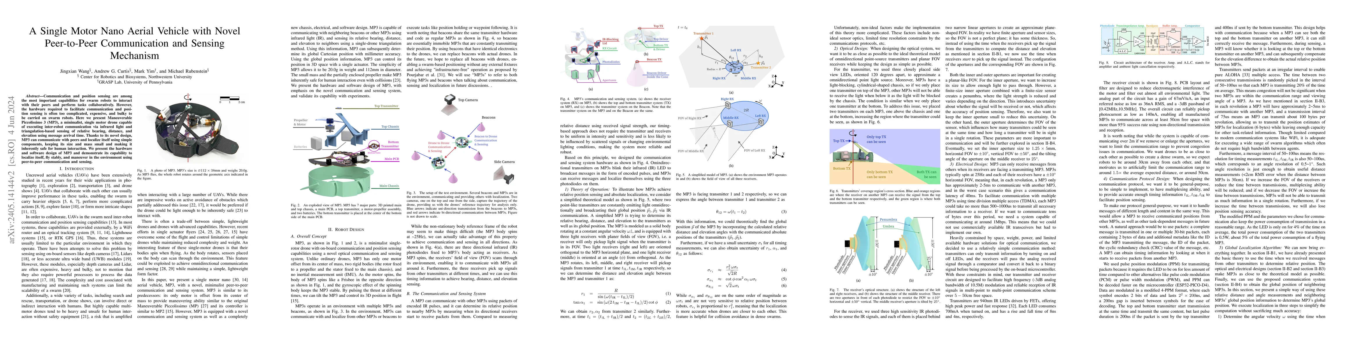 Thumbnail for A Single Motor Nano Aerial Vehicle with Novel Peer-to-Peer Communication
  and Sensing Mechanism
