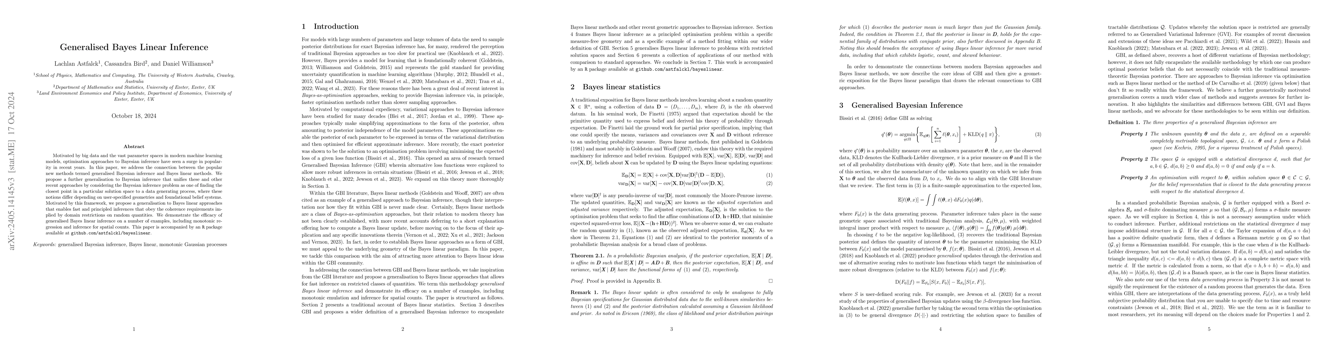 Thumbnail for Generalised Bayes Linear Inference