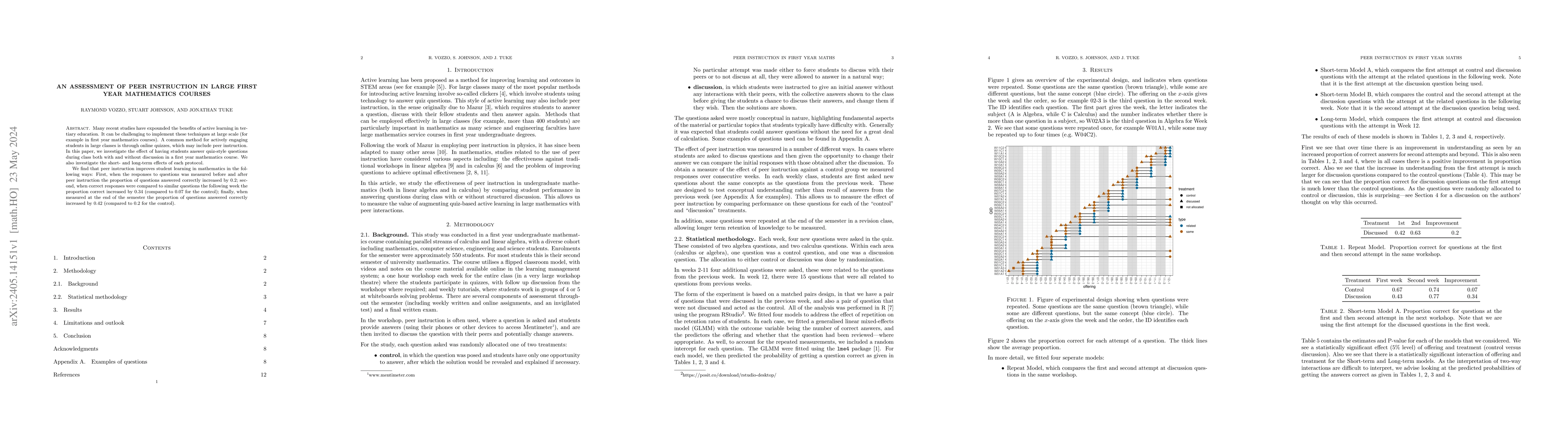 Thumbnail for An assessment of peer instruction in large first year mathematics
  courses