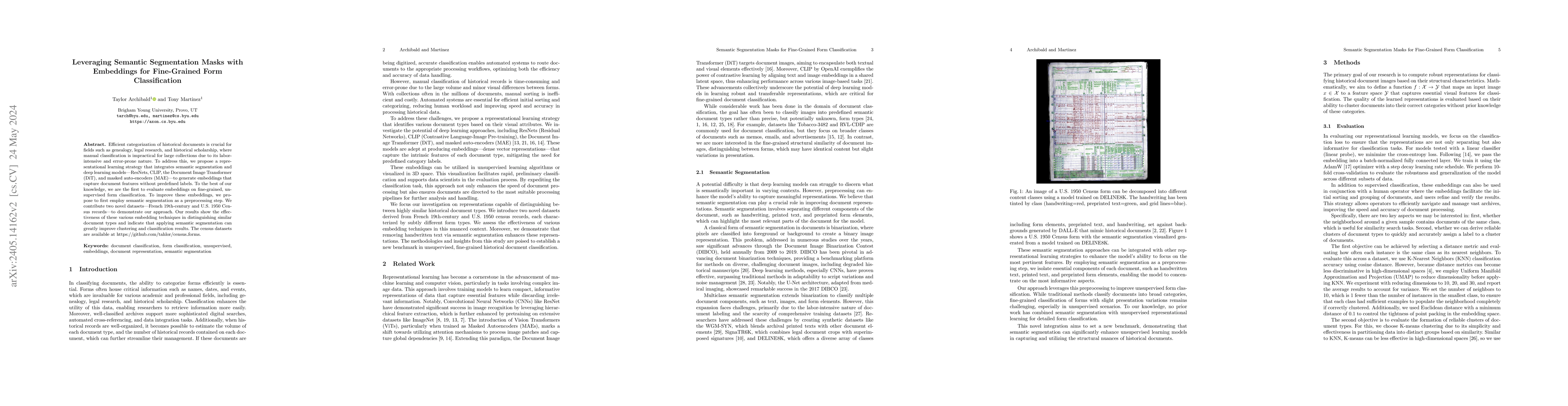 Thumbnail for Leveraging Semantic Segmentation Masks with Embeddings for Fine-Grained
  Form Classification