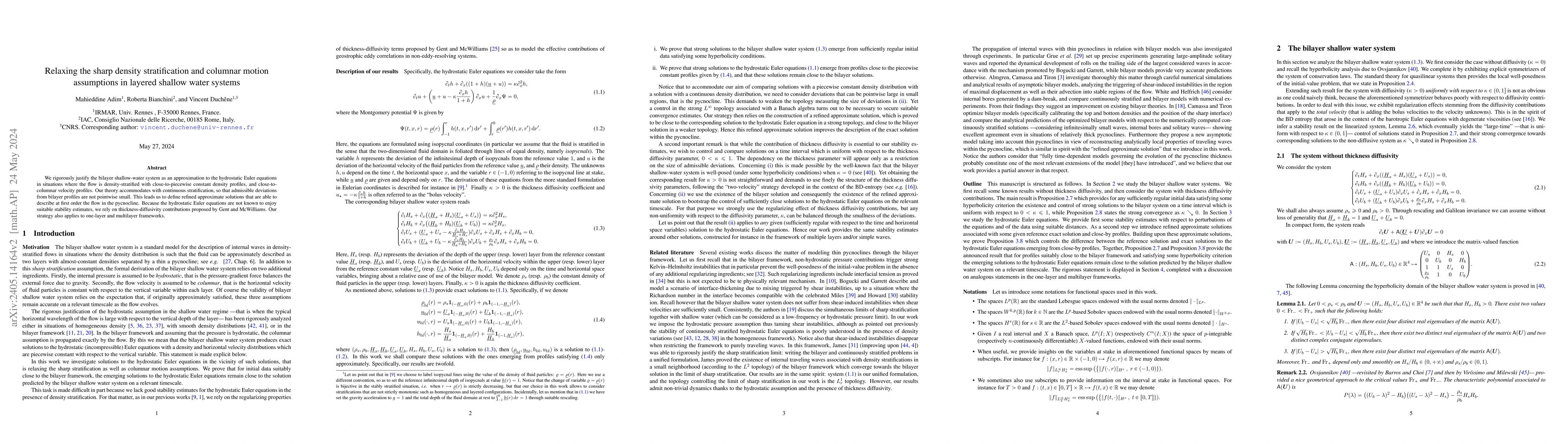 Thumbnail for Relaxing the sharp density stratification and columnar motion
  assumptions in layered shallow water systems