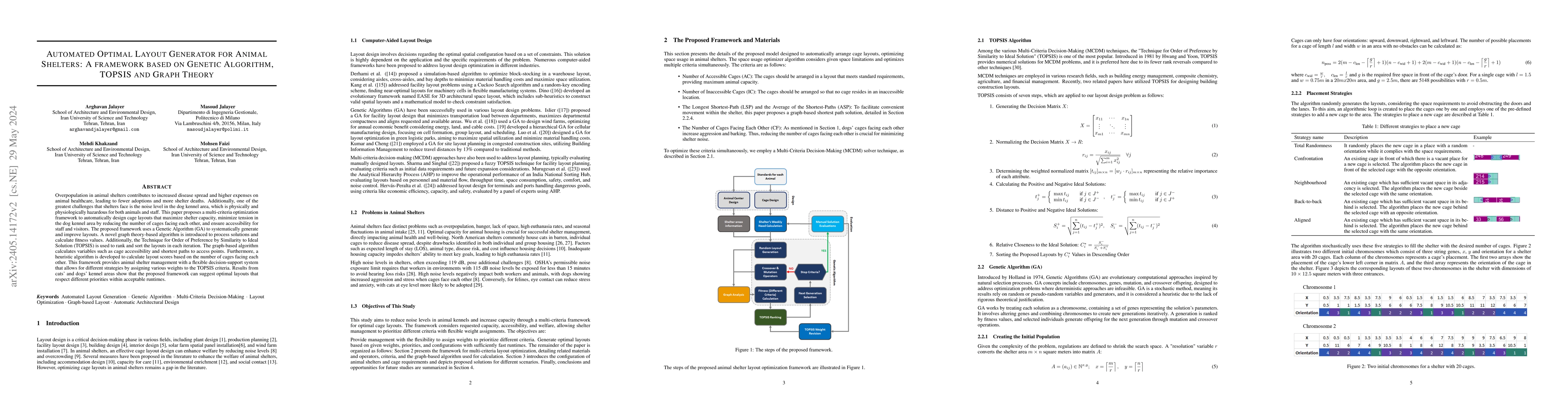 Thumbnail for Automated Optimal Layout Generator for Animal Shelters: A framework
  based on Genetic Algorithm, TOPSIS and Graph Theory